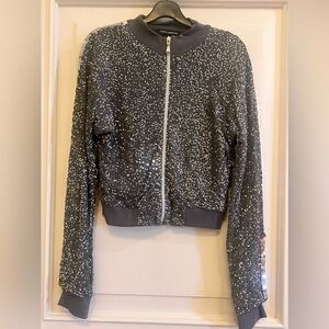 Sparkling Silver Bomber Jacket with Textured Finish